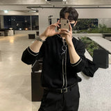 Nukty Black Sweater Cardigan Men Knitwear Handsome M-3XL Slim Mature Korean Fashion Clothing Vintage Streetwear Casual Striped Chic