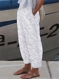 Nukty Casual Women's Trousers Fashion Floral Solid Cotton Pants For Women Spring Summer Fashion Daily Black White Side Pocket Pants