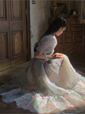 Nukty Vintage Floral Evening Midi Maxi Dresses for Women Elegant Casual Party Prom Green Holiday Princess Fairy Long Dress Summer 2024