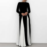 Nukty Elegant Black White Patchwork Maxi Dresses Women Fashion O-neck Sleeveless Slim Dress New Female Evening Party Robes