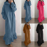 Nukty New Fashion Hooded Sweatshirts Dress Women Casual Solid Long Sleeve Maxi Dresses Winter Clothes Vestidos Warm Robe Femme