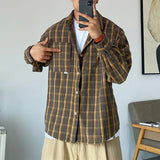 Nukty Spring Autumn Korean Style Casual High Quality Khaki Plaid Shirt Men Clothing Harajuku Coats Japanese Streetwear Vintage Clothes