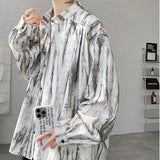 Nukty Stand Collar Tie-dye Shirt Men Handsome Long Sleeve Men's Clothing Spring Autumn Korean Loose Streetwear Casual Shirts