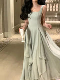 Nukty Ruffles Evening Party Dress for Women Elegant Sleeveless Square Collar A Line Solid Summer Prom Robe Korean Vestidos