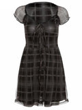 Nukty Lattice Pattern A-Line Short Sleeve Mini Dress For Womens Clothes Summer Casual Stretch Comfortable Lady Streetwear