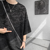 Nukty Summer Chic Fashion Holes T-Shirts For Men Clothing Short Sleeve O-Neck Loose Casual Solid Color Tee Shirt Homme Streetwear