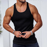 Nukty Large Size Men's Sleeveless Summer Knitted Vertical Stripe Fitness Sports Leisure Slim Men's Vest Men's L-Line Vest Men's