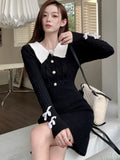 Nukty Y2K Sweet Sweater Knitted Dress for Women Elegant Long Sleeves Slim Party Mini Dress Female One Piece Prom Vestidos New Clothes