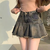 Nukty  Vintage Fringe Design Slimming High-waisted Denim Skirt Women's Mini Dress Plenty Wrinkles For Summer