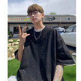 Nukty 5 Colors Men's Glitter Tee Shirts Women Short Sleeve Oversized Chic Summer All-match T-Shirts Men Korean Daily Loose Tops