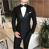 Nukty 2 Pieces Jacket+Pants Black Suits for Men Peaked Lapel Double Breasted Bespoke Blazer Wedding Groom Tuxedos Prom Costume Homme