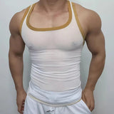 Nukty New Men Mesh Tank Tops Summer Clubwear Casual Vest U Neck Sleeveless Contrast Color Fishnet T-shirt Comfortable Chic Tees