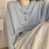 Nukty Streetwear Women Sexy Solid Cropped Sweatshirts Oversize Loose Harajuku BF Pullovers Spring Korean Chic Casual Y2k Tops