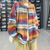 Nukty Striped Cardigan Sweater Men Korean Knitted Sweater Pullover Harajuku Hip Hop Streetwear Loose Knitwear Coat Male Clothes