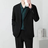Nukty Men Suit Jackets Blazer Coat Slim Fit Smart Casual Autumn New Fashion Clothing Two Buttons Solid Color Korean Black/Khaki/Coffee