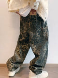 Nukty Autumn Tan Leopard Jeans Men Denim Pants Male Oversize Wide Leg Trousers Streetwear Hip Hop Vintage Loose Casual Animal Print