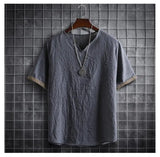 Nukty japan fashion street Summer Men Cotton Linen Tshirts Solid Color Korean Fashion Men Short Sleeve Short Sleeve Tshirt Mens Clothing Plus Size 5Xl