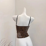 Nukty Women's Leopard Crop Top Sets Fashion Vest Aesthetic Corset Top Off Shoulder Sleeveless Y2k Sexy Vintage Tank Tops 2000s Clothes
