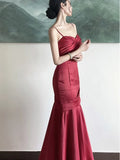 Nukty Elegant Satin Halter New Vintage Niche Waisted Fishtail Dresses Formal Gown Party Dress Sling Backless Waist Evening vestidos