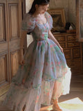 Nukty Vintage Floral Evening Midi Maxi Dresses for Women Elegant Casual Party Prom Green Holiday Princess Fairy Long Dress Summer 2024