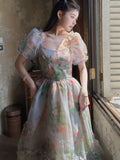 Nukty Vintage Floral Evening Midi Maxi Dresses for Women Elegant Casual Party Prom Green Holiday Princess Fairy Long Dress Summer 2024