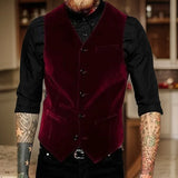 Nukty Burgundy Velvet Vest for Men Suit V Neck Single Breasted 1 Piece Casual Male Waistcoat New Fashion Coat