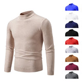 Nukty Autumn New Sweater Men's Half High Neck Basic Solid Color Casual Versatile Round Neck Knit with Slim Fit Elastic Sweater Inside