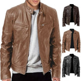 Nukty Mens Fashion Leather Jacket Slim Fit Stand Collar PU Jacket Male Anti-wind Motorcycle Lapel Diagonal Zipper Jackets Men