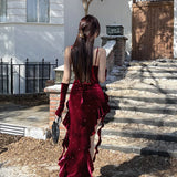 Nukty Women's Elegant Dresses 2024 Spring New Solid Color Shannon Velvet Halter Flutter Dress with Sleeve Sets Women's