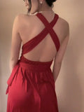 Nukty Purple Sexy Party Sleeveless Dress Women Chiffon France Vintage Long Dress Female Beach Elegant Chic Backless Dress Summer
