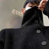 Nukty Winter Clothing Men's Luxury Knitted Jacquard Turtleneck Cardigan Sweatercoat Long Sleeve Casual Buttons Solid Color Coat