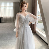 Nukty DRESS TO IMPRESS Bridesmaid Dress Temperament Lantern Sleeve Sequin Party Dress Fairy Stage Performance Dress Elegant Banquet Dress A-Long Dress