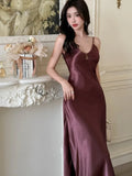Nukty Summer Spring Satin Womens Dresses Sexy Spaghetti Strap V-neck Evening Party Long Dress Slim Waist Vestidos Robe Female Clothes