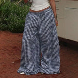 Nukty Spring New Product Simple and Personalized Waist Collection Color blocked Grid Design Wide Legs Comfortable Pants