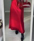 Nukty Long Black Satin Skirts For Women Autumn Winter Maxi Brown Burgundy Skirts Ladies Green Lace Up Women Satin Silk Skirt
