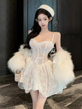Nukty Y2K Sweet Lace Mini Dress Sexy Spaghetti Straps Lace-up A-Line Princess Birthday Party Dresses Female Prom Short Vestidos Mujer