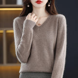 Nukty Cashmere Sweater Women's Knitting Sweater 100% Pure Merino Wool Winter Fashion Basic V-neck Chic Top Autumn Warm Pullover