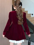 Nukty Korean Velvet Mini Dress Elegant Long Sleeve Square Collar Patchwork A-Line Birthday Party Vestidos High Waist Female Dresses