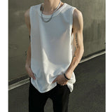 Nukty Men O-Neck Sleeveless Vertical Stripe TShirts Summer Loose Casual Tank Tops Man Fashion Oversized Singlets Male Clothing