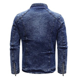 Nukty New Motorcycle Denim Jacket Men Retro Zippers Stand Collar Denim Coats Mens Cotton Slim Fit Denim Jacket Moto Biker Outerwear