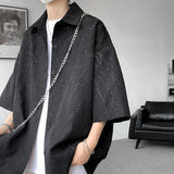 Nukty White/Black Men Shirt Texture Lapel Short Sleeve Korean Casual Shirts 2024 High Quality Streetwear Summer Leisure Men Clothing