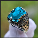 Nukty Retro Handmade Turkish Signet Rings for Men Ancient Silver Color Carved Ring Mystic Zircon Inlay New Punk Motor Biker Ring