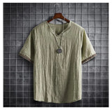Nukty japan fashion street Summer Men Cotton Linen Tshirts Solid Color Korean Fashion Men Short Sleeve Short Sleeve Tshirt Mens Clothing Plus Size 5Xl