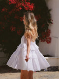 Nukty Sexy Backless Lace-up Sling Dress Women Fashion Layer Ruffles Loose Hem Short Dresses Vocation Beach Party Streetwear