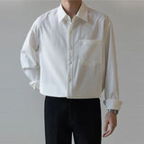 Luxury Spring Clothing Men's Casual Suit Collar Texture Shirts Vintage Buttons Solid Color Long Sleeve Basic Clothes 2024 New