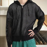 Nukty Hollow Design Men Jacket Hooded Hip Hop Cardigan Stylish Men's Winter Jacket with Hollow Out Design Zipper Closure Men Hooded