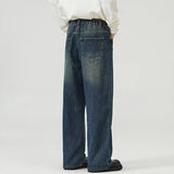 Nukty Summer Men Baggy Denim Jeans Male New Fashion Wash Straight Wide Leg Casual Trousers High Street Hot Sale Loose Trousers