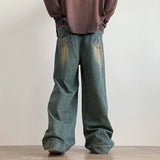 Nukty Distressed Vintage Blue Jeans Pants Men Wide-leg Denim Trousers Male Oversize Streetwear Fashion Casual Baggy Straight Jeans