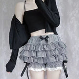 Nukty  Y2K Sweet Lolita Tutu Skirts Women Japanese High Waist Kawaii Preppy Patchwork Dance Skirts Summer Cute with Bow Mini Cake Skirt
