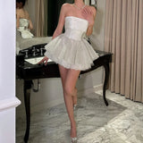 Nukty Off Shoulder A-Line Shiny Backless Sleeveless Mini Dress Sexy Y2K Fashion Spring Prom Party Evening New Women Vestidos